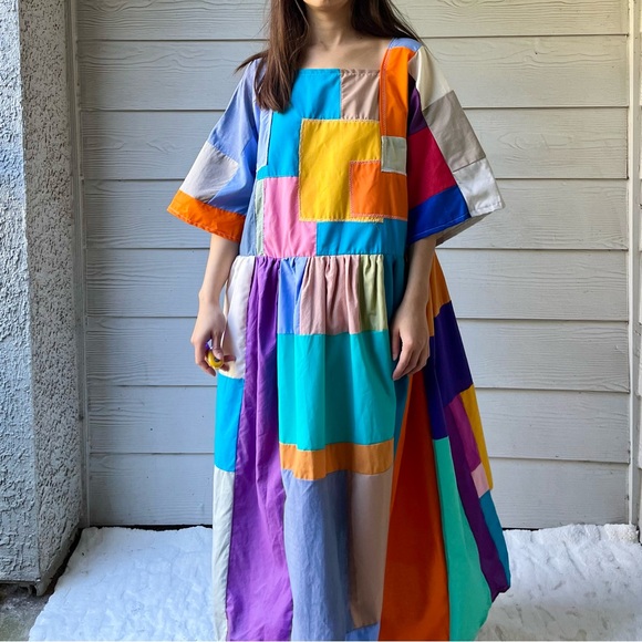 Handmade Quilted Patchwork Colorblock Dress SKU 10184 - Picture 4 of 16